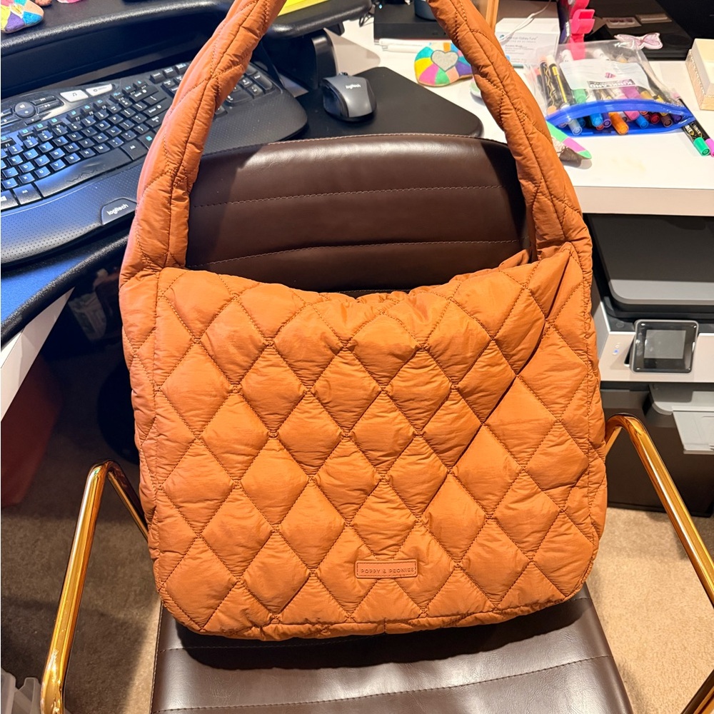 Poppy & Peonies Quilted Shoulder Bag in Rust Orange